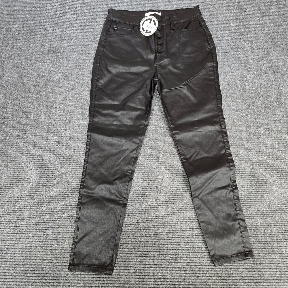 KanCan Faux Leather Jeans Womens 13/30 Black High Rise Straight Button Fly NWT